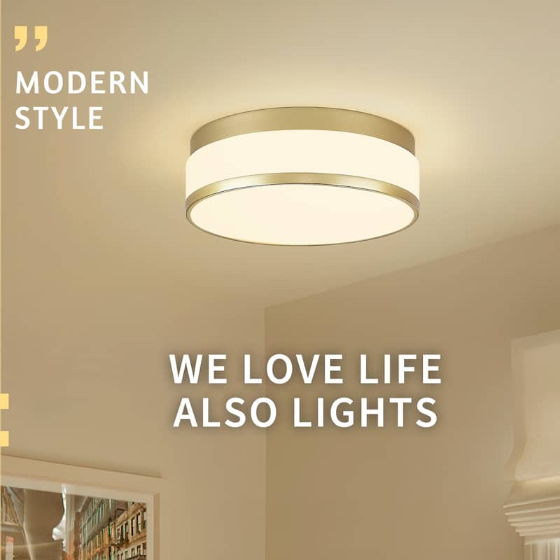 12-Inch Gold Ceiling Light with Frosted Glass - N/A