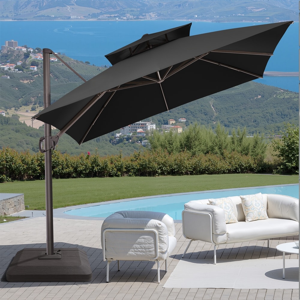 10FT Outdoor Square Patio Cantilever-Offset Umbrella with Base Stand