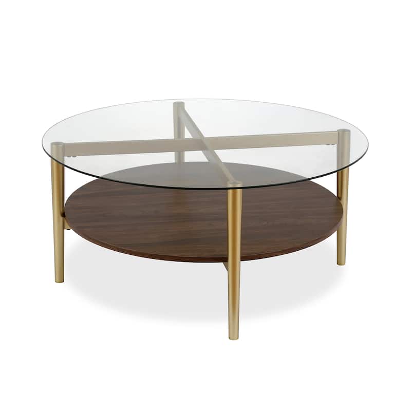 Otto 36" Wide Round Coffee Table with MDF Shelf - 36" Wide