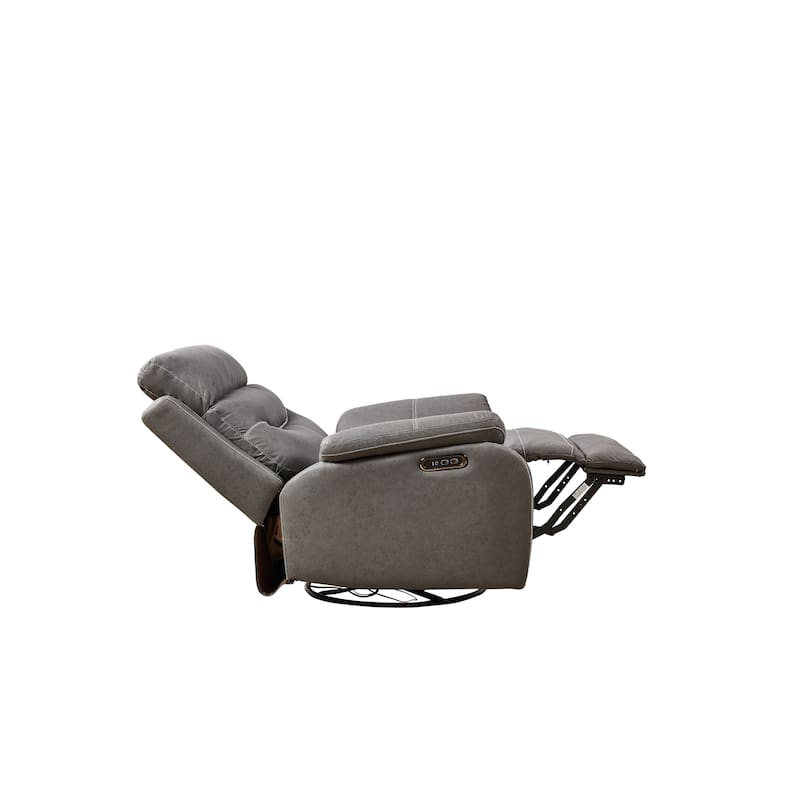 Grey Dual Motor Recliner Chair Featuring 240° Swivel, Rocking Function, USB Ports, and Adjustable Headrest
