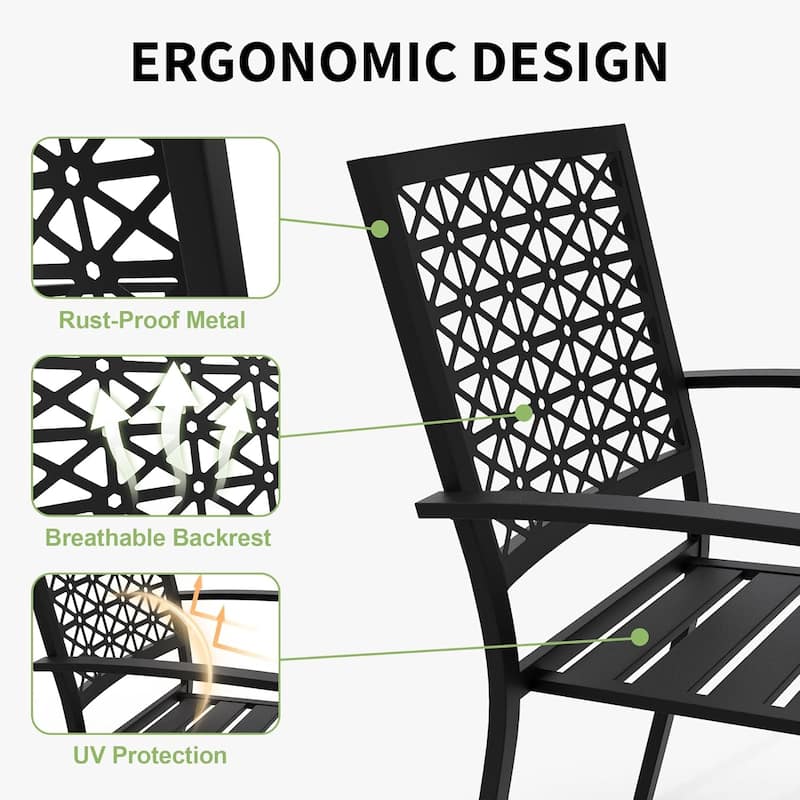 3-Piece Outdoor Bistro Set,Patio Furniture Set with 2 Decorative Iron Chairs and Square Coffee Table