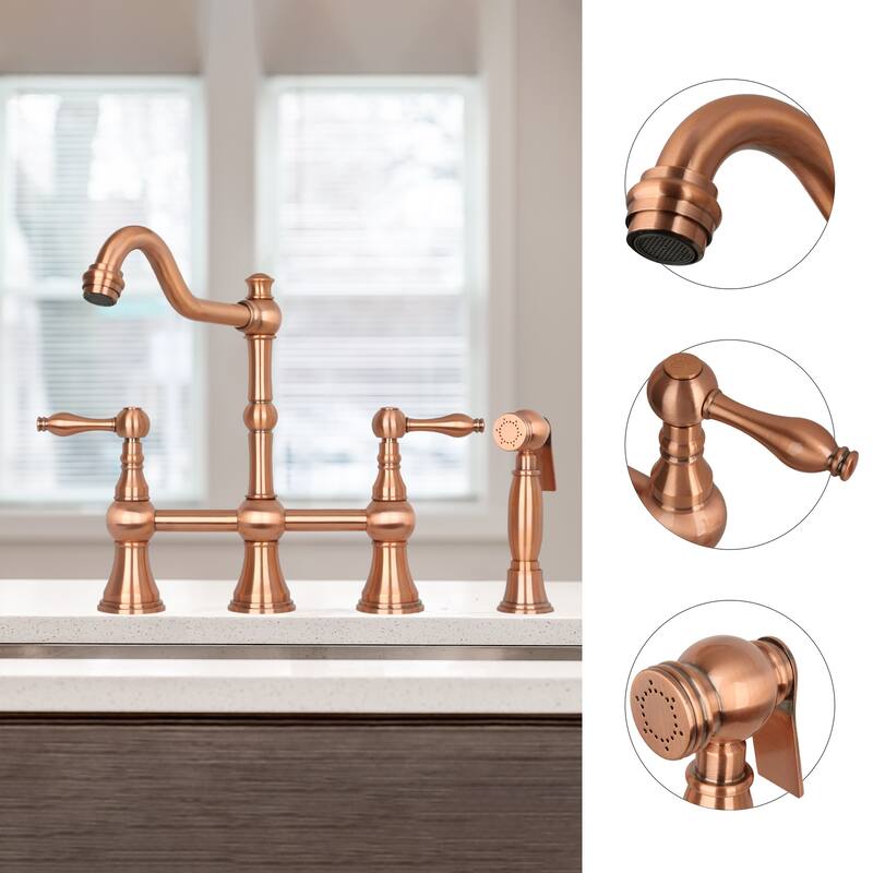 Two-Handles Bridge Kitchen Faucet with Side Sprayer
