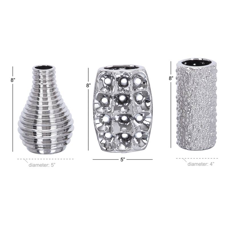 Ceramic Decorative Vase with Varying Patterns - Set of 3 Silver or Blue - Roche River Decor