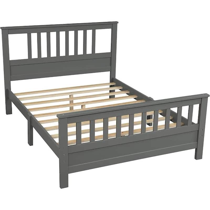 Pine Wood Slatted Platform Headboard Footboard Full Size Bed - Grey