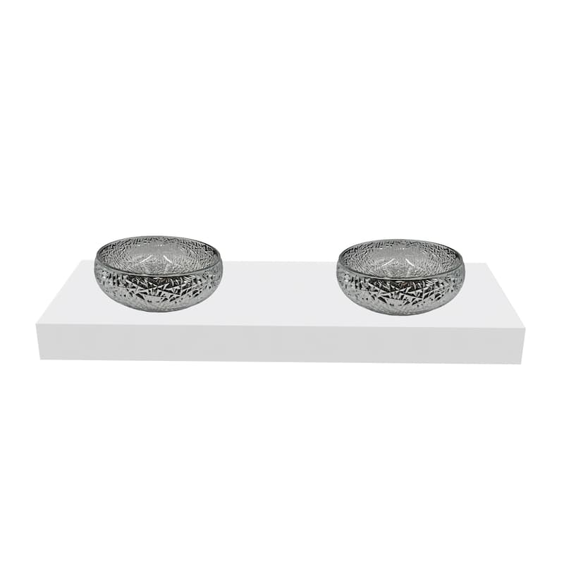 Moonshell 16" Round Decorative Crystal Vessel Sinks With White Base