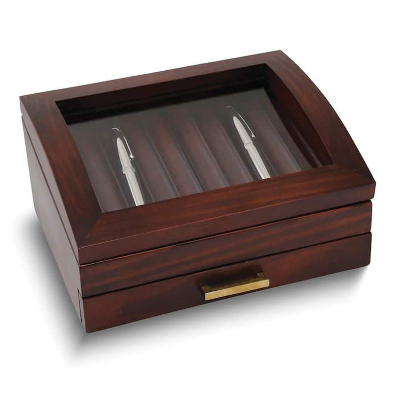 Curata Solid Walnut Wood Glass Lid 1-Drawer 19-Pen Storage Case