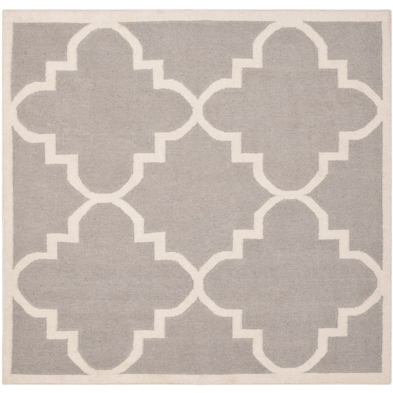 SAFAVIEH Handmade Flatweave Dhurries Jinan Modern Moroccan Wool Rug - 6' Square - Dark Grey/Ivory