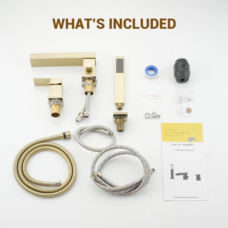 Bathtub Filler Faucet with Sprayer, Double-Handle Deck-Mount Roman Tub Faucet with Handshower, Pressure Balanced Valve Included