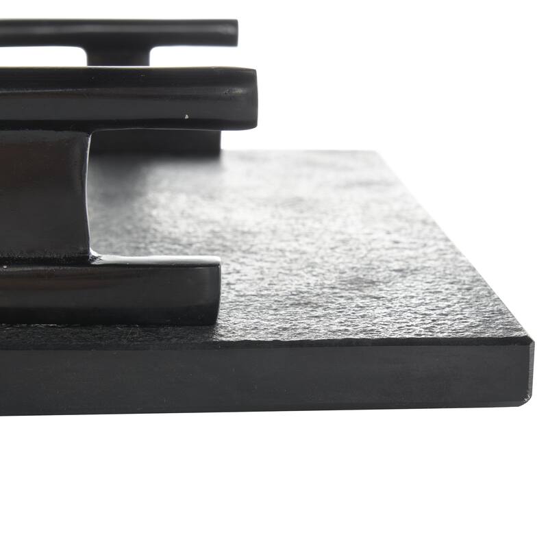 Marble Textured Living Room Decor Tray with Rod Handles - Set of 2 Black - Roche River Decor