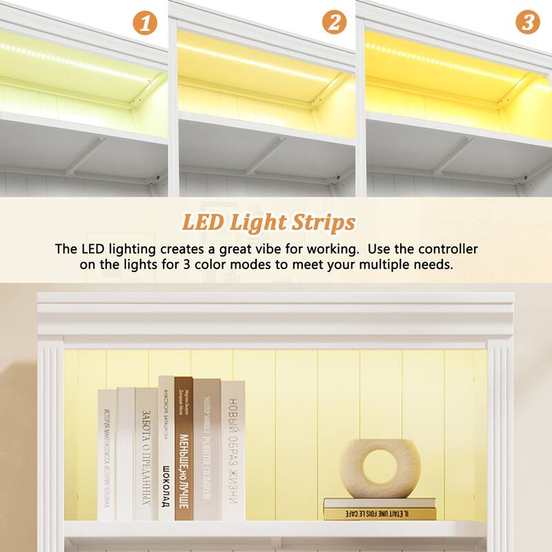 Merax Modern Tall Wood Bookcase with LED Light Strips and Adjustable Shelves
