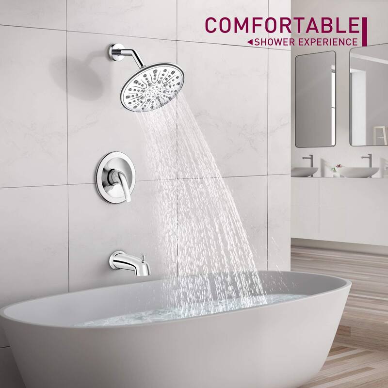 Proox 9 inch Single Handle Rainfall Round Shower Head Faucet W/ Wall Mounted Bathtub Spout