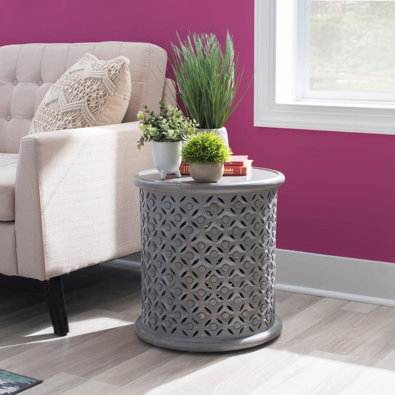 Linon Jennifer Boho Round Side Table - Light Grey