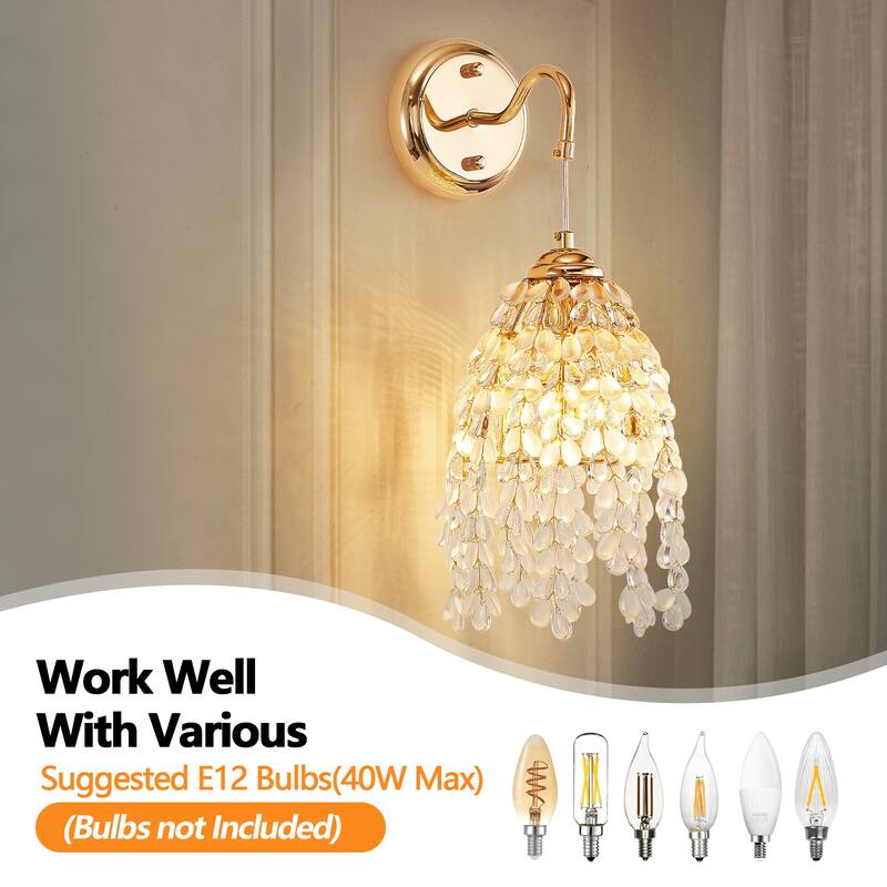 Set of 2 Crystal Grape-Shaped Bead String Wall Sconces ,Elegant Hanging Light Fixture