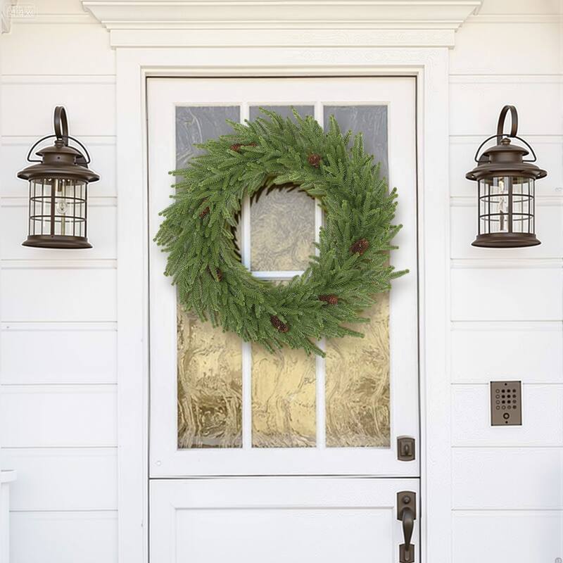 HOMCOM 24in Xmas Wreath: Pine Cones, 88 Branches, Artificial Norfolk Pine, Indoor Decor