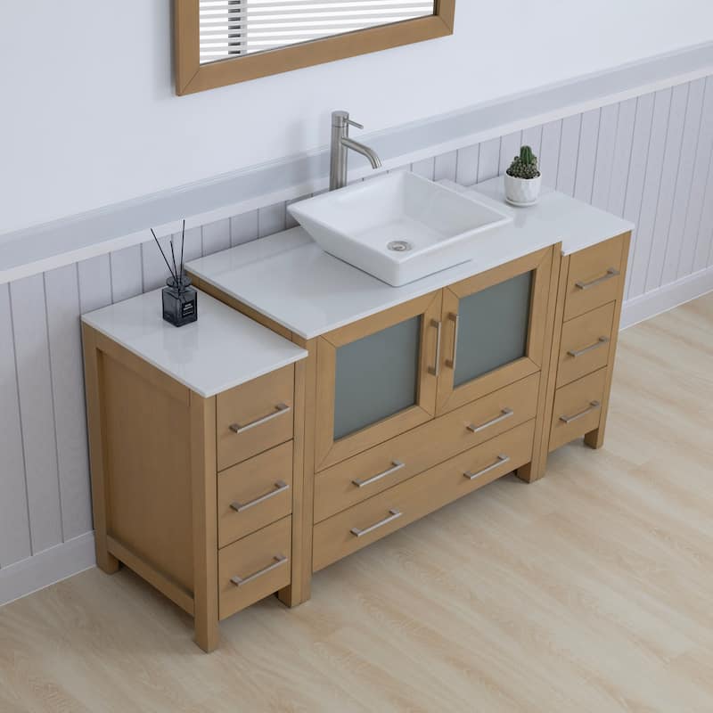Vanity Art 60-inch Single Sink Bathroom Vanity Set With Engineered Marble Top and Free Mirror - 60 x 18.5 x 36 Inches