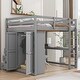 preview thumbnail 1 of 28, Full Size Loft Bed with Wardrobe, Desk, Shelves, Drawers, Grey, Wood Frame Grey