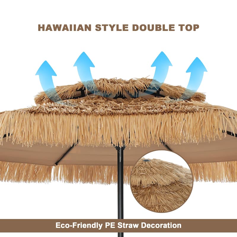 Clihome 10 Ft. Outdoor Double Top Hawaiian Style Thatch Umbrella