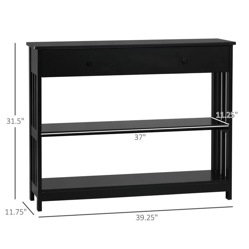 Console Table with Drawer and Two Open Shelves MDF Hallway Living Room Entryway Storage Furniture - 39.25"W x 11.75"D x 31.5"H