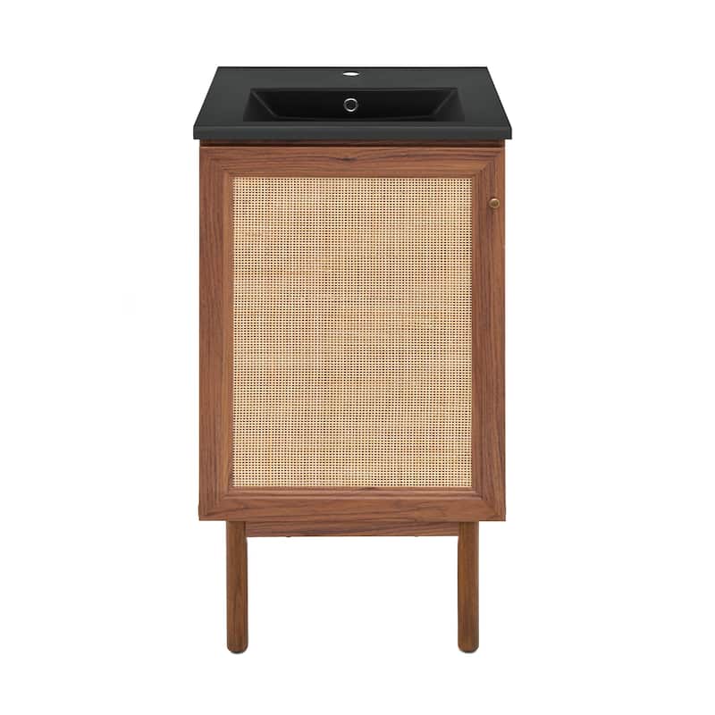 Classe 18 In. Brown Oak Bathroom Vanity With Black Ceramic Sink Top
