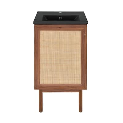 Classe 18 In. Brown Oak Bathroom Vanity With Black Ceramic Sink Top