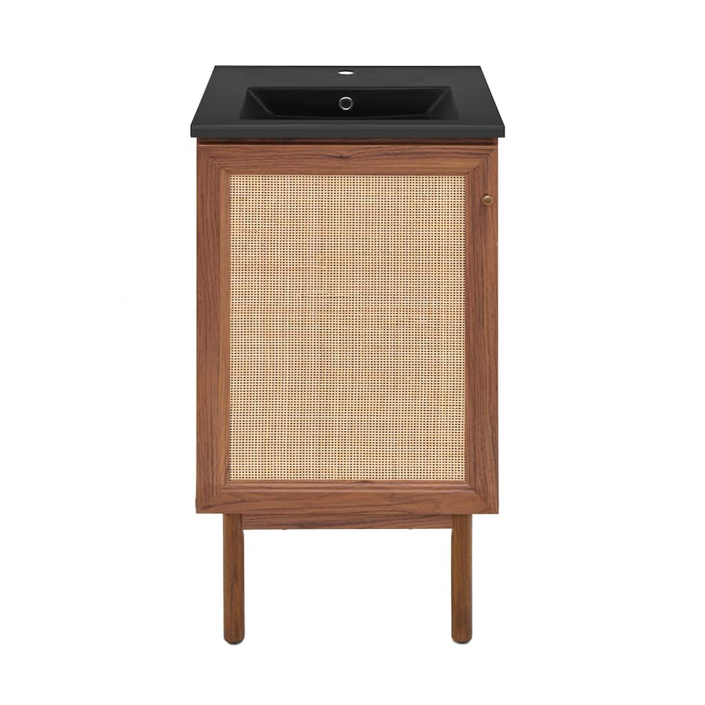 Classe 18 In. Brown Oak Bathroom Vanity With Black Ceramic Sink Top