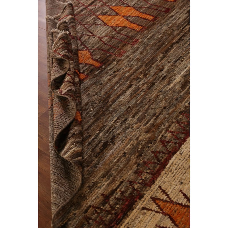 Brown Geometric Moroccan Oriental Area Rug Handmade Wool Carpet - 8'7" x 9'8"