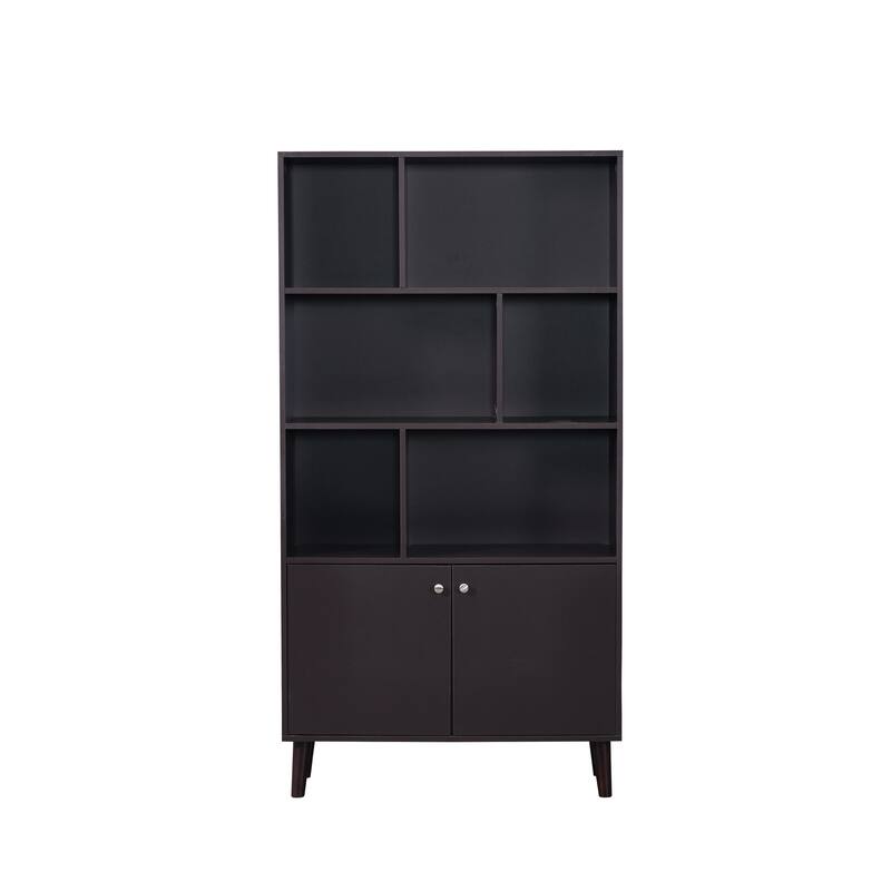 67" Bookcase with Doors, 3-tier Bookshelf