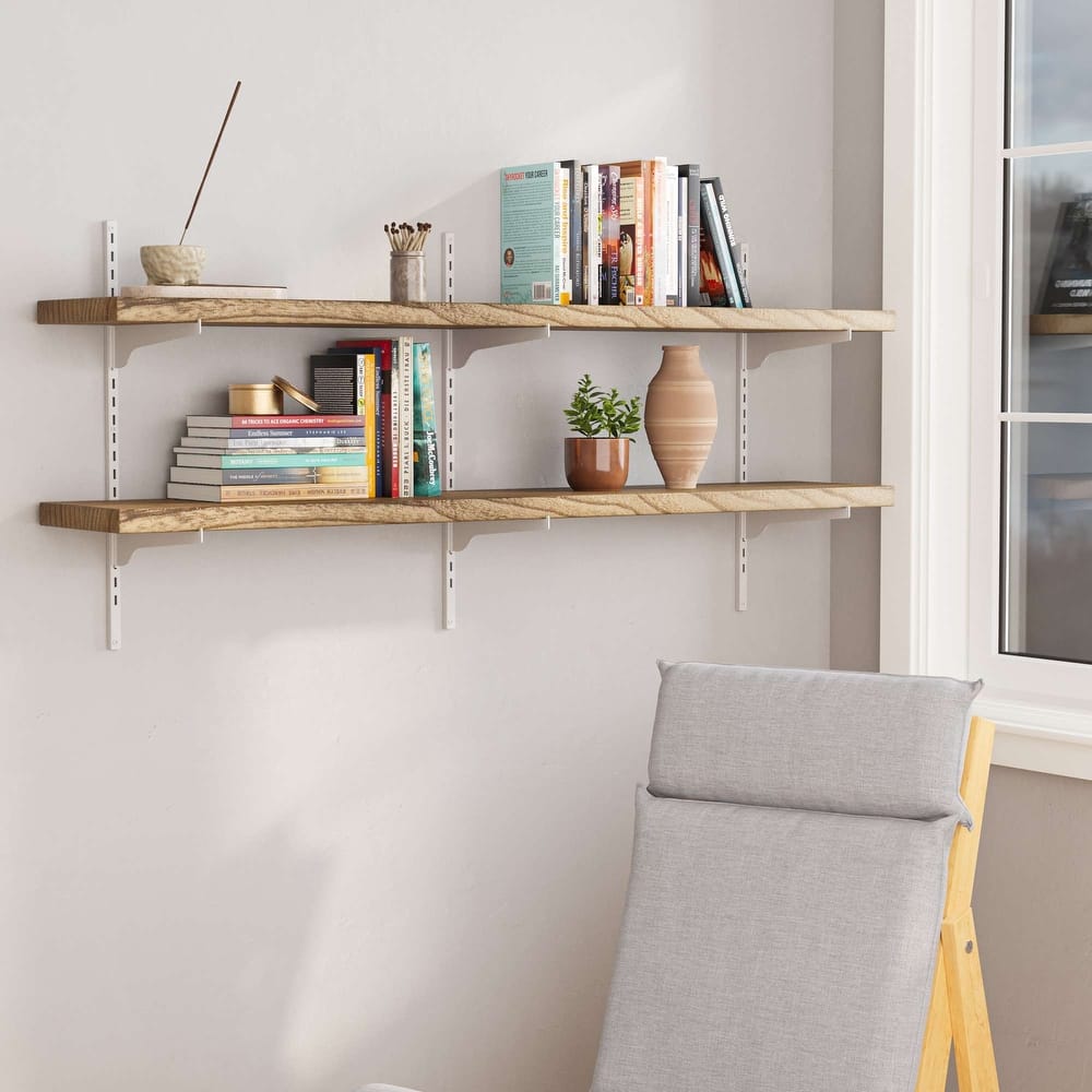 Wallniture Turin 54" Floating Adjustable Shelf, Wall Mounted Shelves with Tier Options, Living Room Shelves, Rustic & Boho Decor