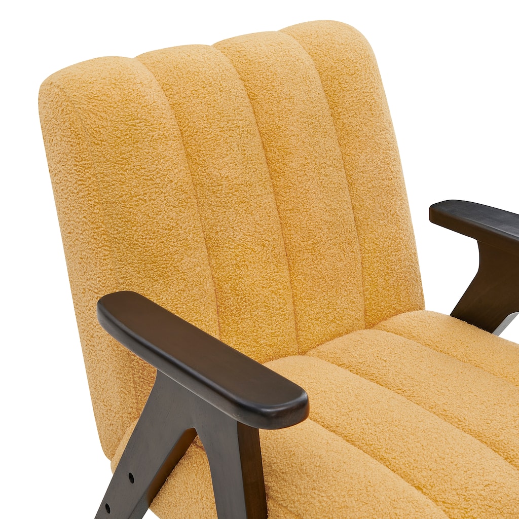 Yellow Unique Reading Chair Dining Chair with Wooden Armrests, Decorative Chair Corner Chair Dressing Chair Padded Chair