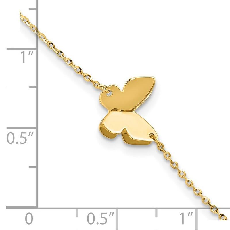 Curata 14k Yellow Gold 7" Polished Dimensional Butterfly Extendable Bracelet