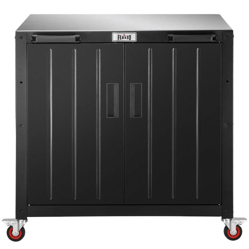 Feasto KT2435C 304 Stainless Steel Table Food Prep Grill Cart Table with Storage Cabinet