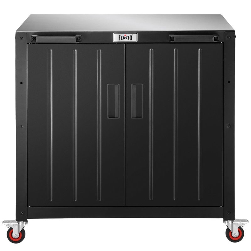 FEASTO 35-Inch Outdoor Grill Cart with Storage Cabinet and Stainless Steel Top, Modular Kitchen Island for Outdoor Cooking