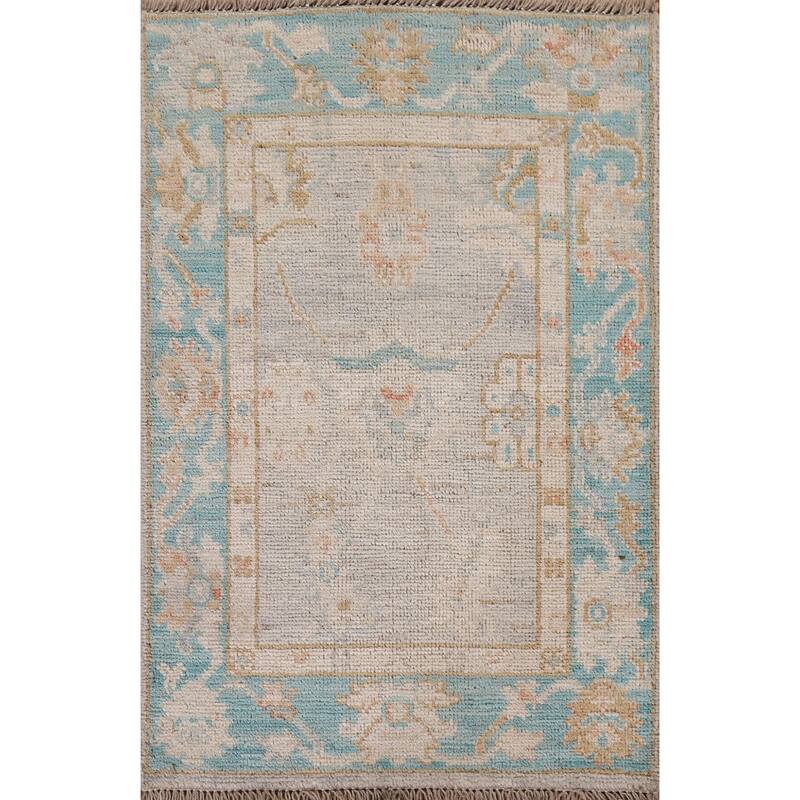 Hand Knotted Oriental 100% Wool Carpet Transitional Floral Greys & Charcoal Oushak Area Rug - 3' 0'' X 2' 0''