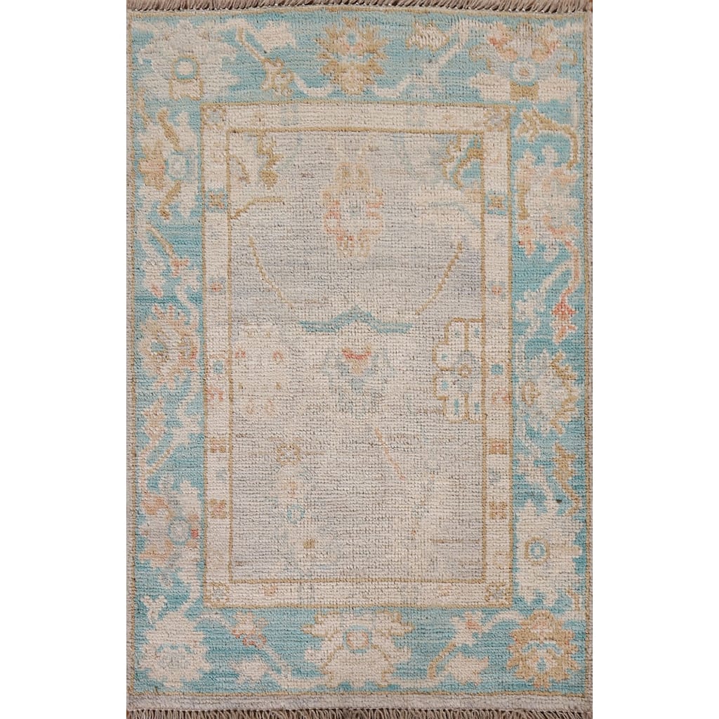 Hand Knotted Oriental 100% Wool Carpet Transitional Floral Greys & Charcoal Oushak Area Rug - 3' 0'' X 2' 0''
