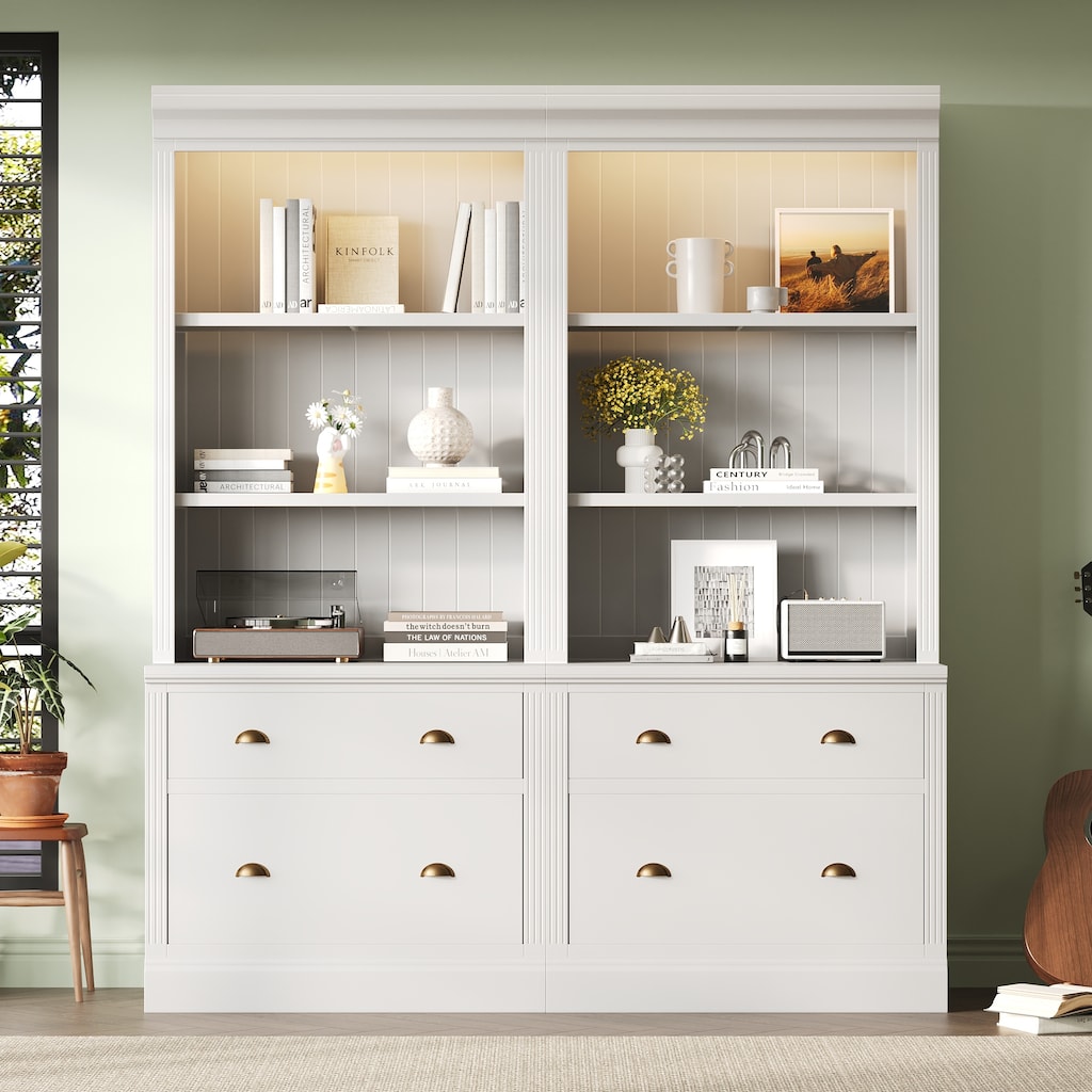 Merax Modern 2-Piece Bookcase Suite with LED Lighting and Adjustable Shelves