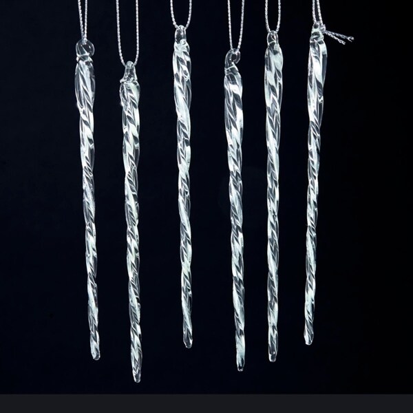 Shop 24 Ice Palace Glow In The Dark Glass Twisted Icicle Christmas Shop 24 Ice Palace Glow in the Dark Glass Twisted Icicle Christmas Ornaments 5.25