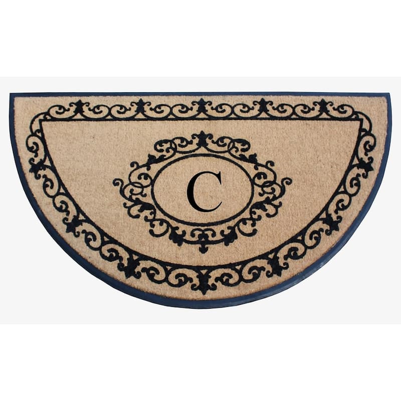 A1HC Natural Coir & Rubber Hand Flocked Thick Durable Monogrammed Doormats, 36" x 72" - Beige Floral - C