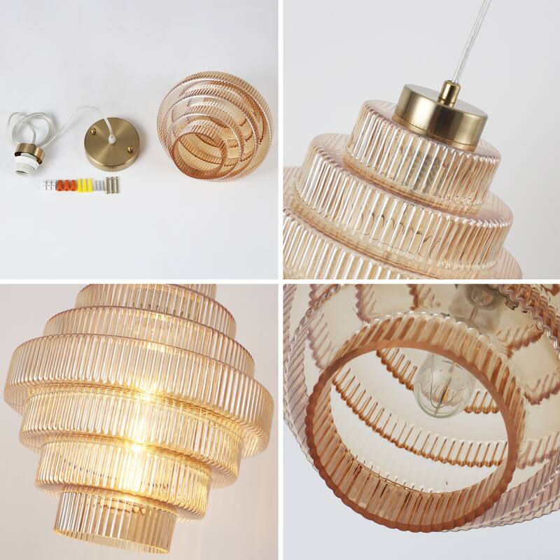 1-Light Classic Pendant Light with Glass Shade, Semi Flush Mount Chandelier for Dining Room Living Room Bedroom Kitchen