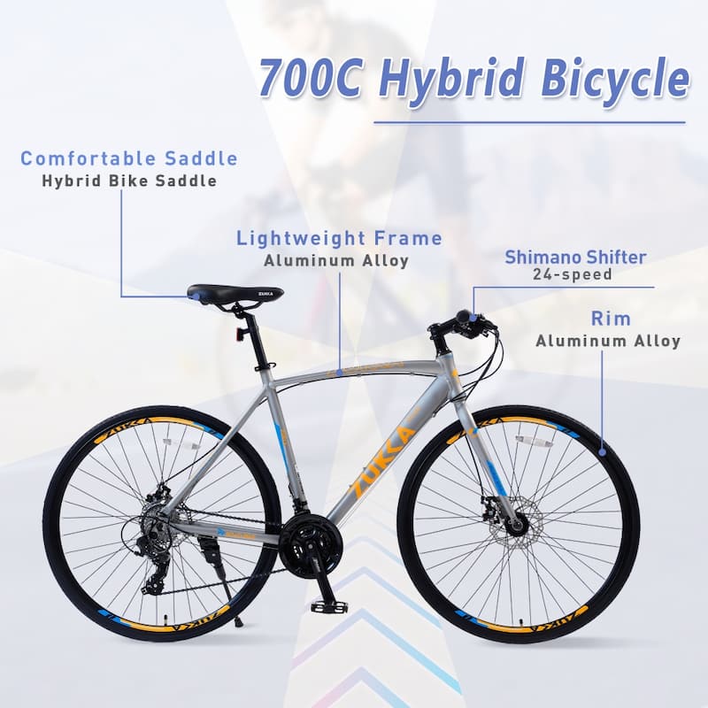 24 Speed Hybrid Bike Disc Brake 700C for men women's City Bicycle