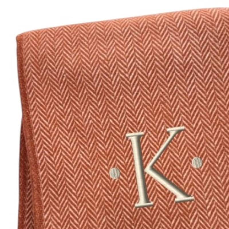 HomeRoots 55" X 70" Terra Cotta And White Herringbone Cotton Blend K Initial Throw Blanket with Tassels And Embroidery