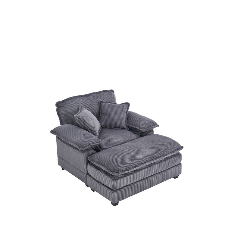 Corduroy Single Sofa Set with Ottoman & 2 Toss Pillows (Deep Seat)