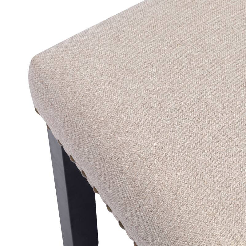 Modern 44" L Nailhead Trim Upholstered Bench with Wood Legs