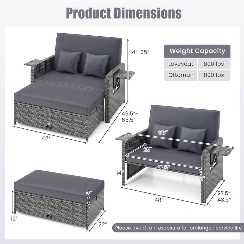Costway Wicker Loveseat Sofa Set Patio Rattan Daybed with Ottoman & - See Details