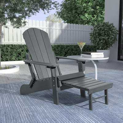 Hurley Folding Poly Plastic Adirondack Chair with Pull-out Ottoman