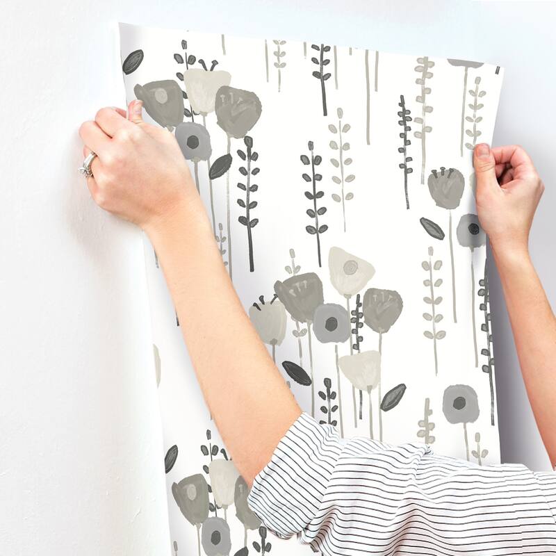 A-Street Prints Mabel Grey Floral Field Wallpaper
