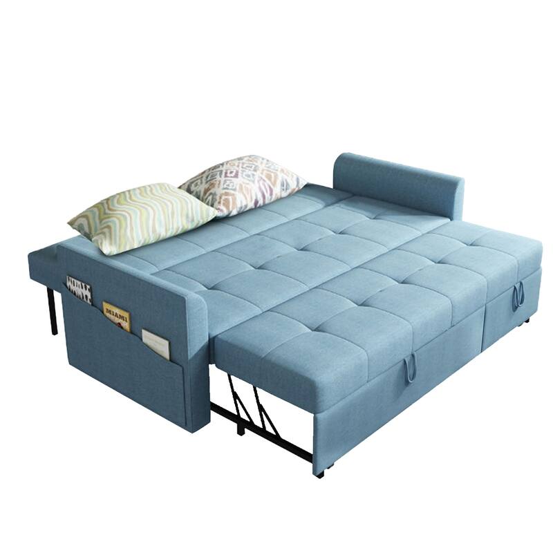 JASIWAY Linen Convertible Sleeper Sofa Chair Bed with Storage, Blue