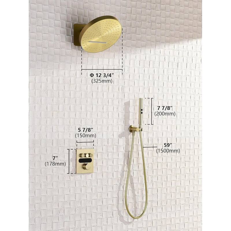 Lefton Shower System in Fahrenheit Display, 13” Overhead Shower Head with All-in-one Handheld Spray Showerhead, SSWM2501