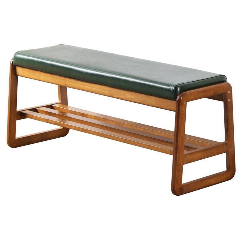 2 Tier Wooden Entryway Bench - 13.38"D x 39.4"W x 16.53"H - Green-39.4 inches