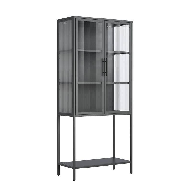 Benvolio 70.87-inch Black Two Door Metal Storage Cabinet with Fluted Clear Doors - 70.87