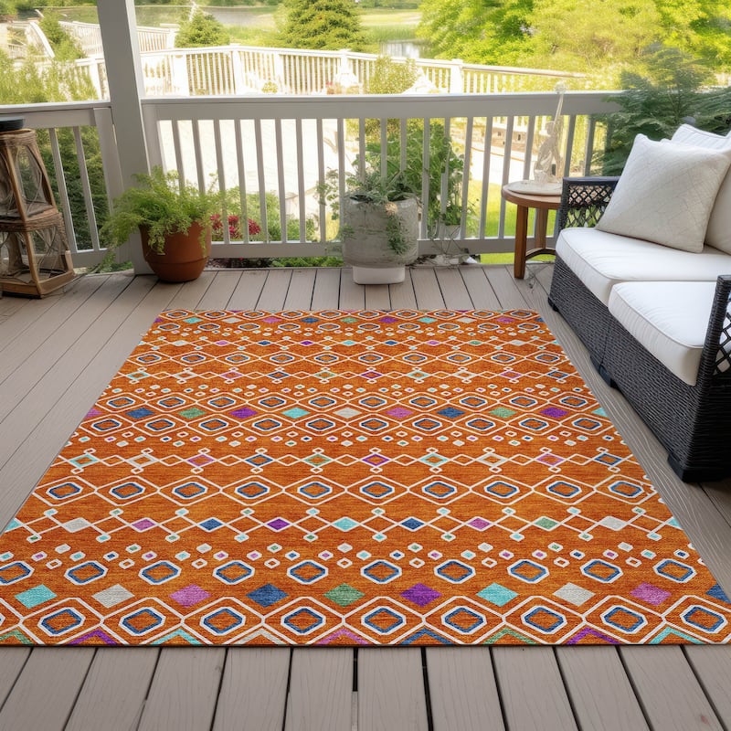 Machine Washable Indoor/ Outdoor Global Contempory Chantille Rug - Orange - 8' x 10'